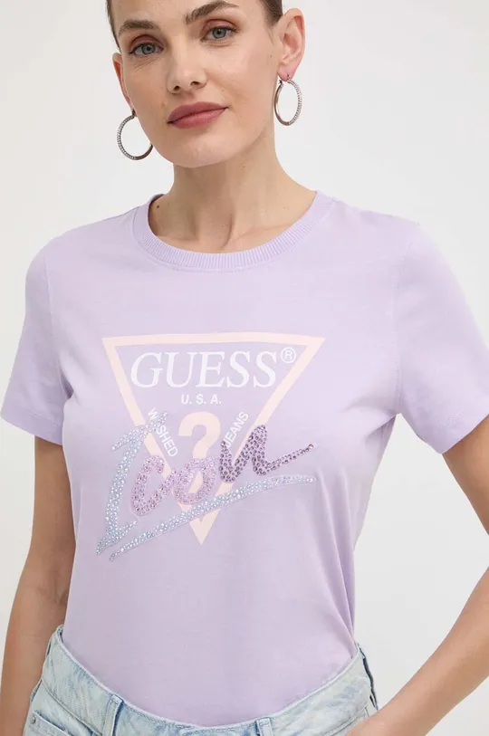 vijolična Bombažna kratka majica Guess Ženski