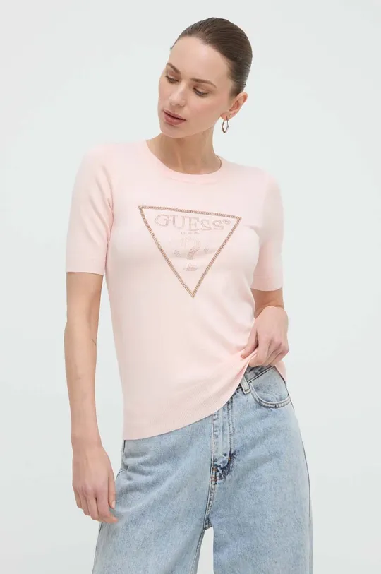 różowy Guess t-shirt KAYLA Damski