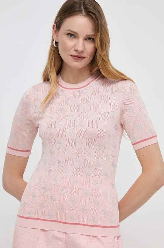 różowy Guess t-shirt ROSIE Damski