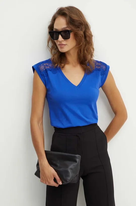 блакитний Бавовняна футболка Morgan DECI Жіночий