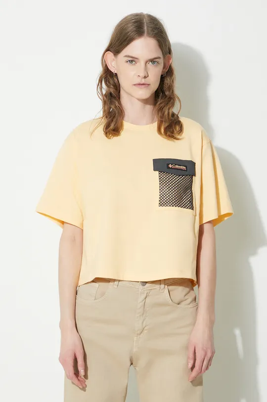 żółty Columbia t-shirt bawełniany Painted Peak Damski