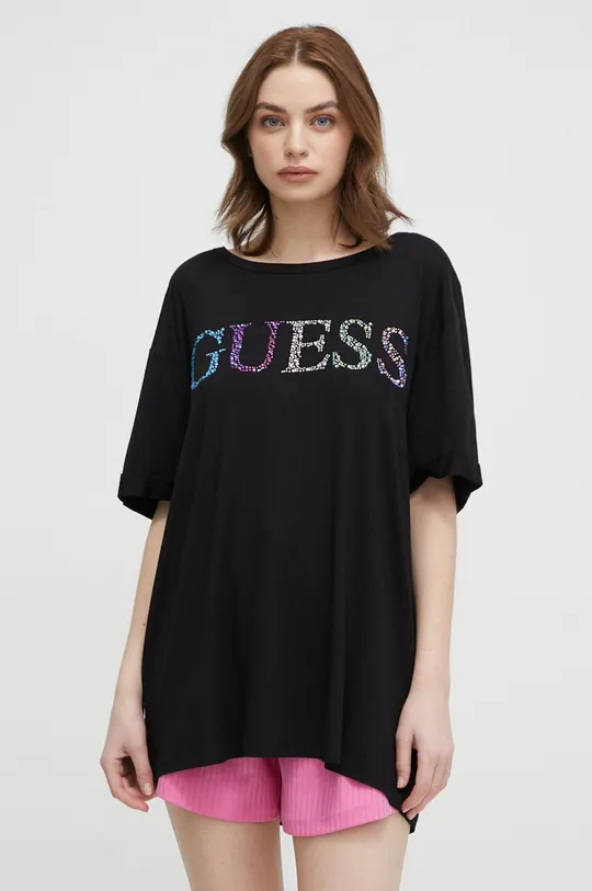 czarny Guess t-shirt plażowy Damski