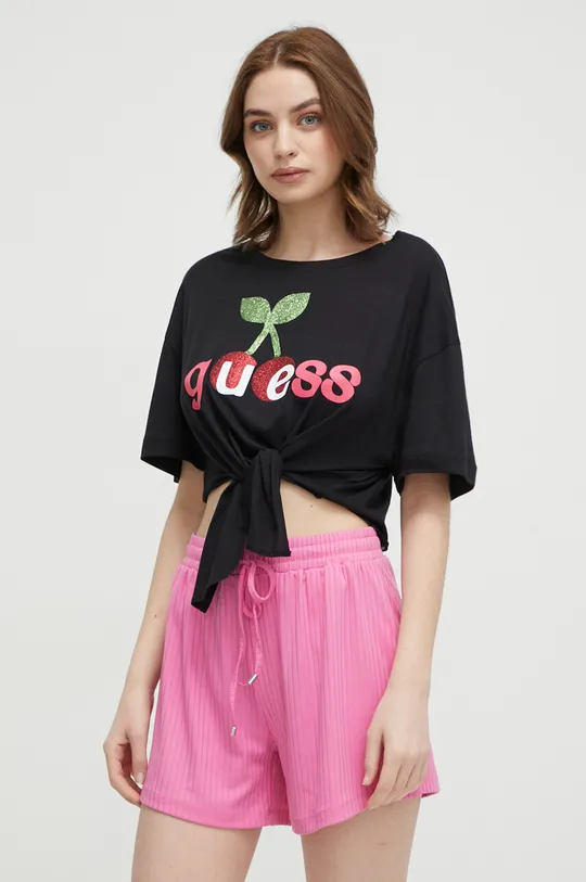 czarny Guess t-shirt plażowy Damski