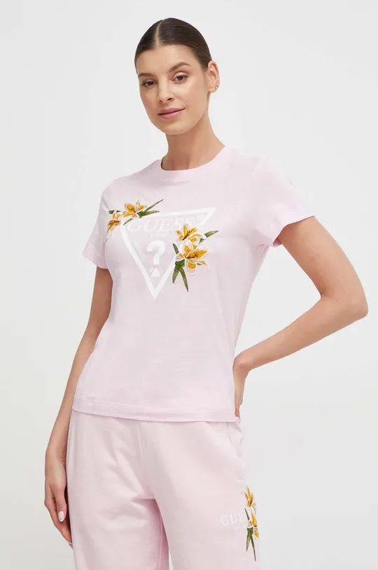 różowy Guess t-shirt ZOEY Damski