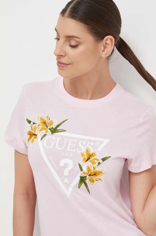 różowy Guess t-shirt ZOEY