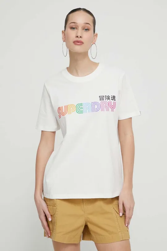 beżowy Superdry t-shirt bawełniany