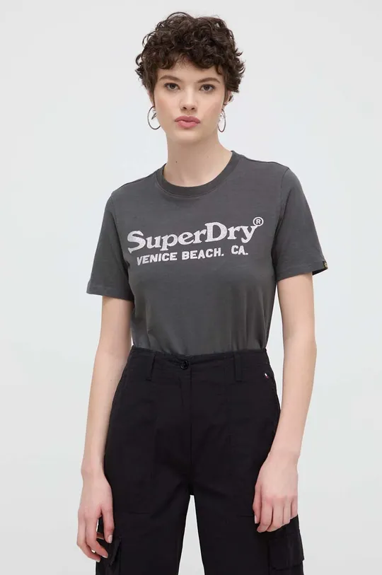 szürke Superdry pamut póló
