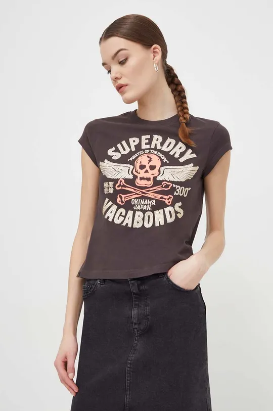 brązowy Superdry t-shirt bawełniany