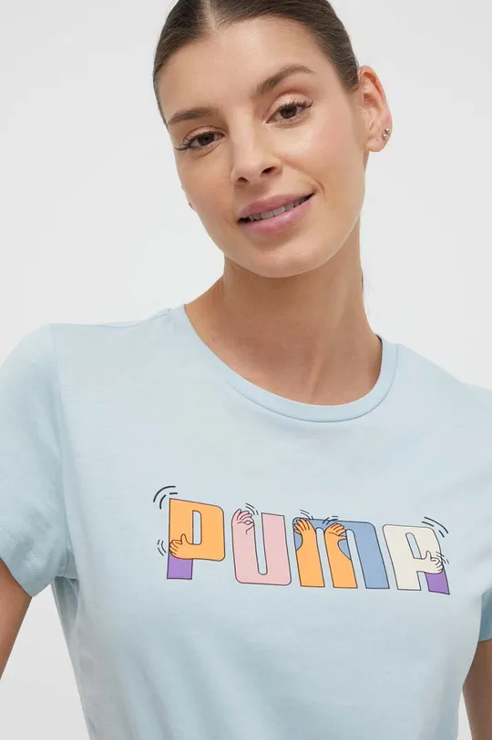modra Bombažna kratka majica Puma Ženski