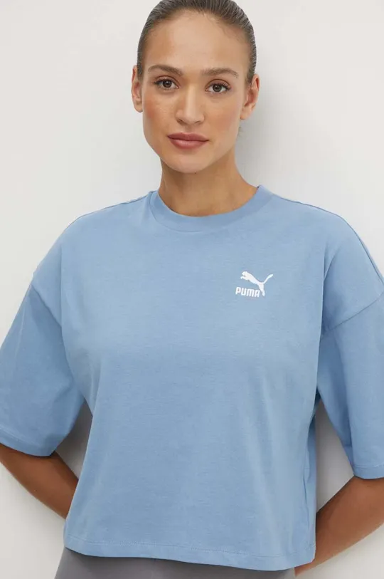 μπλε Βαμβακερό μπλουζάκι Puma BETTER CLASSICS Oversized Γυναικεία