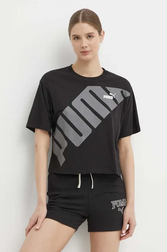 μαύρο Βαμβακερό μπλουζάκι Puma POWER Γυναικεία