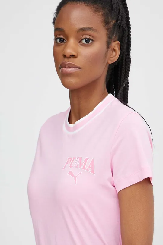 różowy Puma t-shirt bawełniany SQUAD Damski