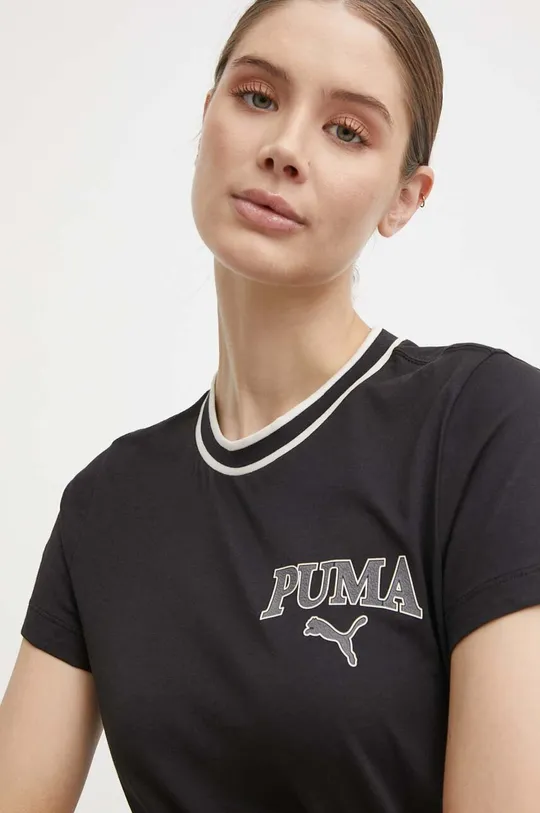 μαύρο Βαμβακερό μπλουζάκι Puma SQUAD