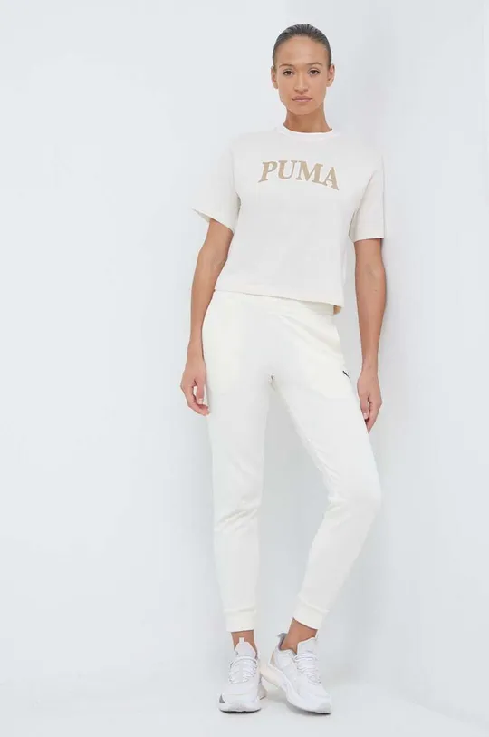 Bombažna kratka majica Puma bež