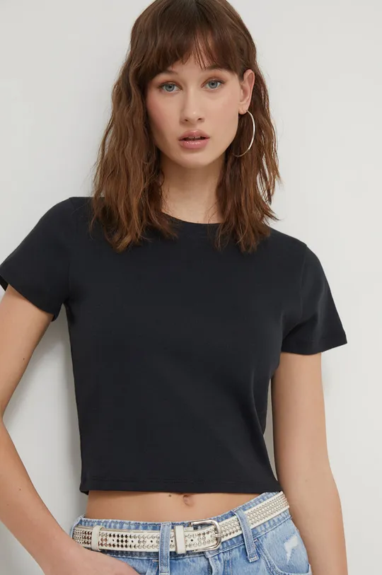 črna Bombažna kratka majica Hollister Co. Ženski