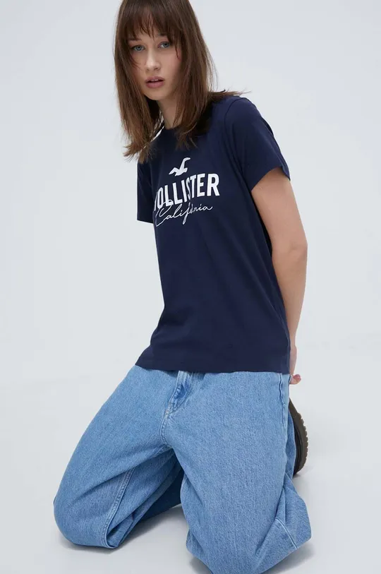 mornarsko modra Bombažna kratka majica Hollister Co.