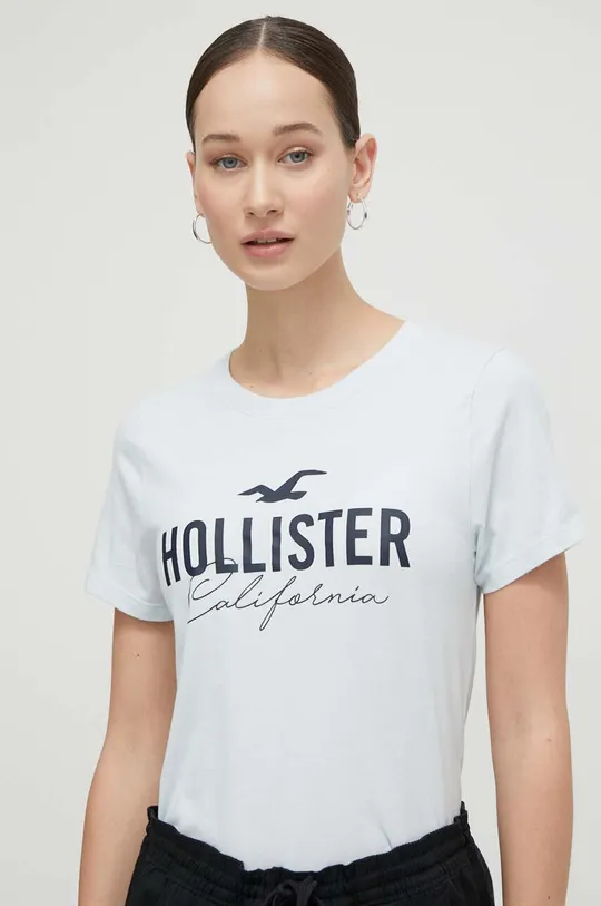 modra Bombažna kratka majica Hollister Co. Ženski