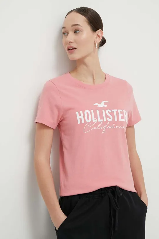 ροζ Βαμβακερό μπλουζάκι Hollister Co. Γυναικεία