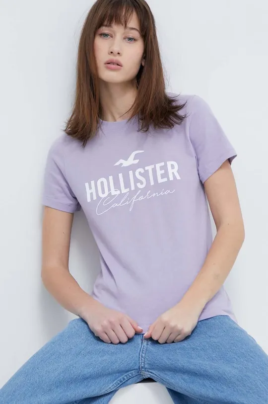 fialová Bavlnené tričko Hollister Co.