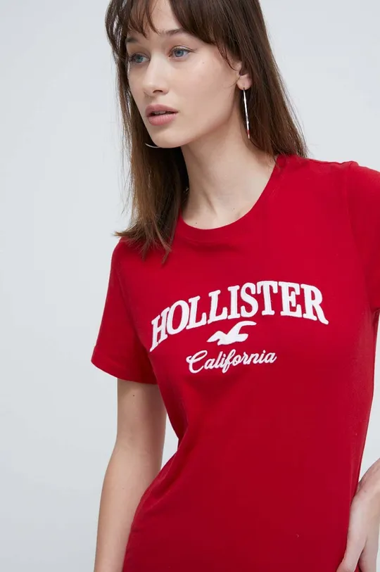 czerwony Hollister Co. t-shirt bawełniany