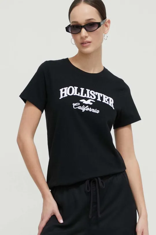 čierna Bavlnené tričko Hollister Co. Dámsky