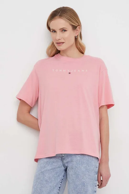 różowy Tommy Jeans t-shirt bawełniany Damski