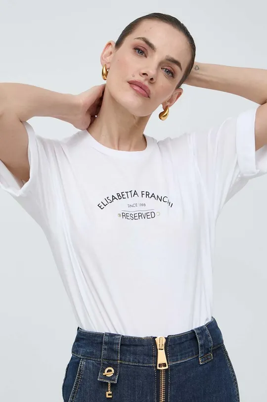 biela Bavlnené tričko Elisabetta Franchi Dámsky