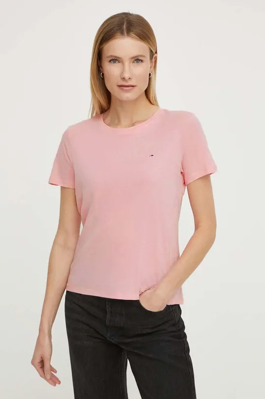 Бавовняна футболка Tommy Jeans рожевий