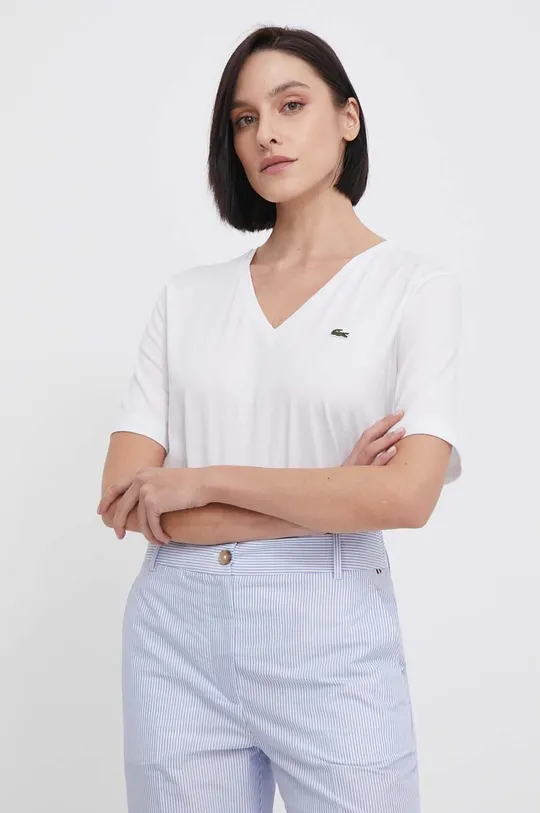 biały Lacoste t-shirt bawełniany Damski