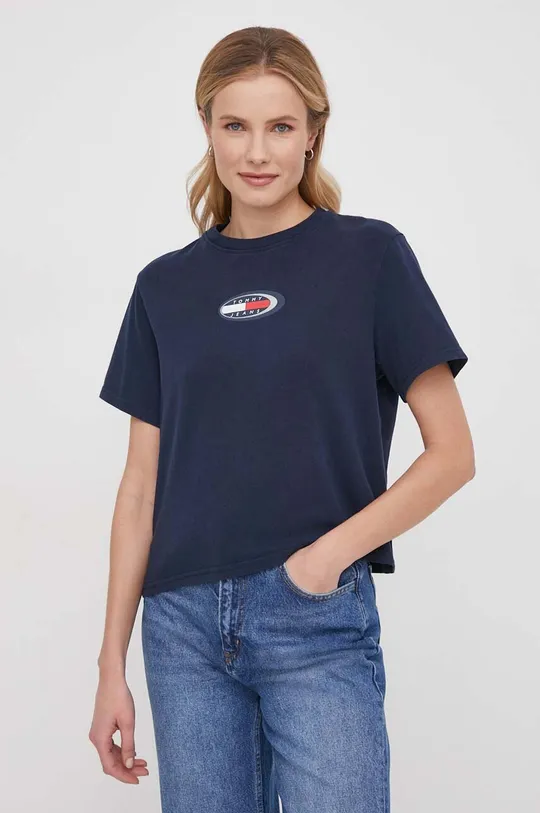 mornarsko modra Bombažna kratka majica Tommy Jeans Ženski