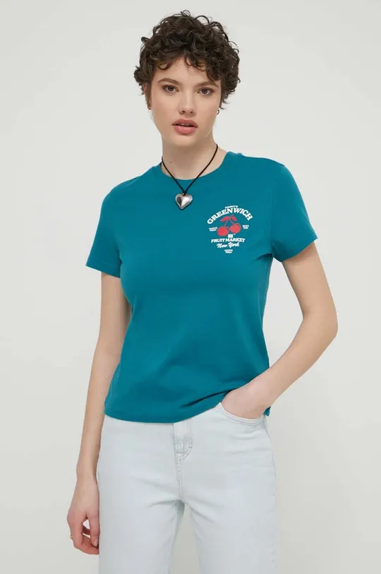 бірюзовий Бавовняна футболка Tommy Jeans Жіночий