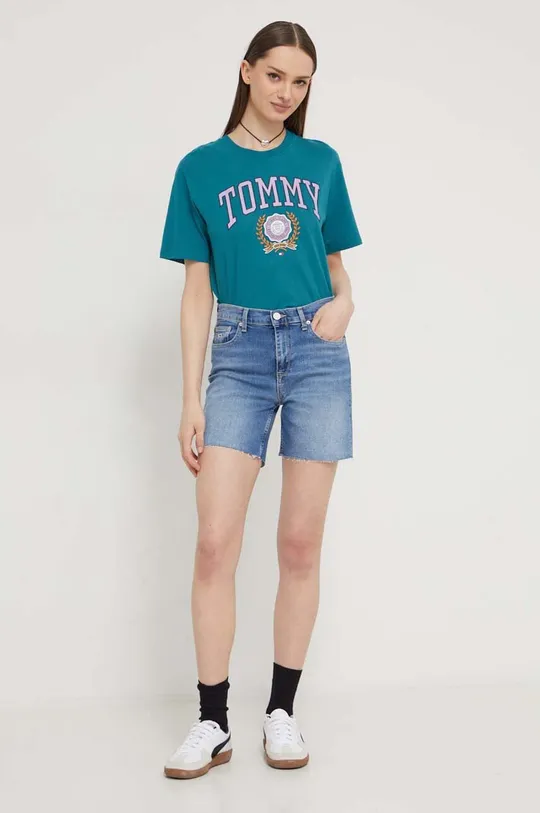 Хлопковая футболка Tommy Jeans бирюзовый