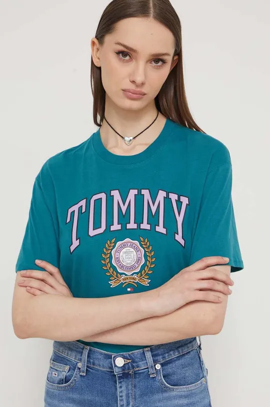 turkusowy Tommy Jeans t-shirt bawełniany