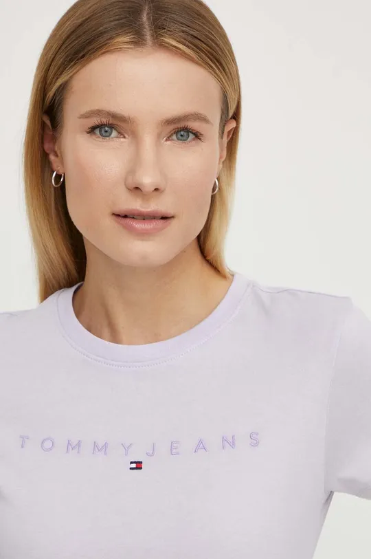 Хлопковая футболка Tommy Jeans фиолетовой