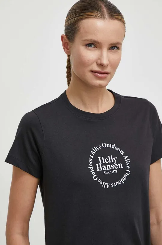 μαύρο Βαμβακερό μπλουζάκι Helly Hansen Γυναικεία