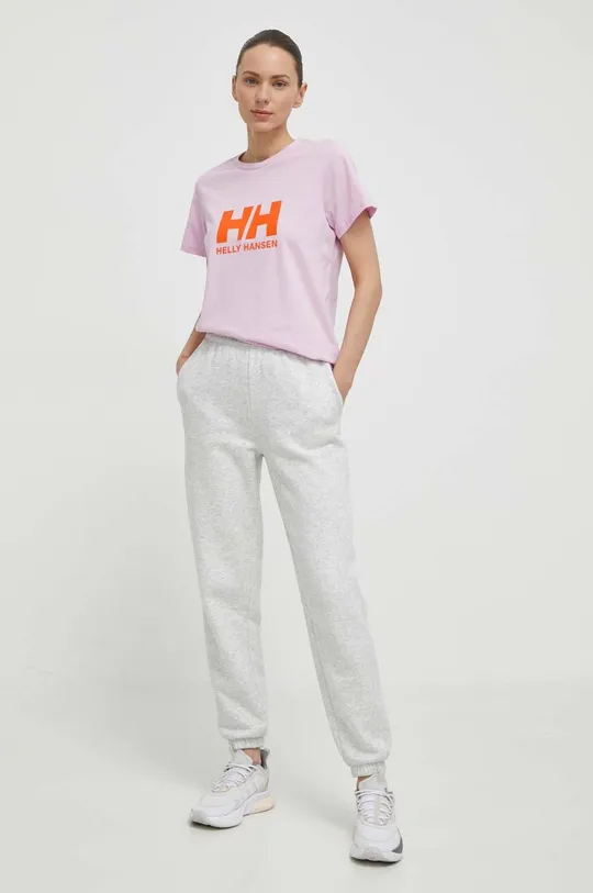 Βαμβακερό μπλουζάκι Helly Hansen ροζ