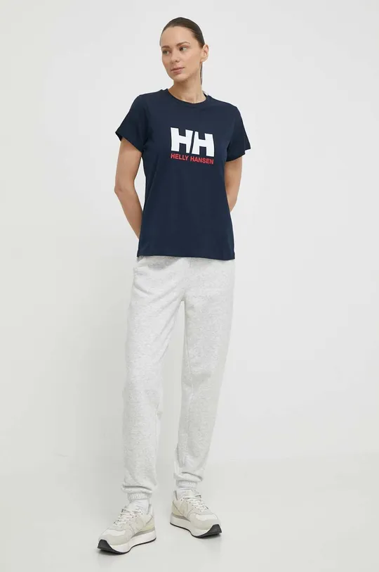 Хлопковая футболка Helly Hansen тёмно-синий