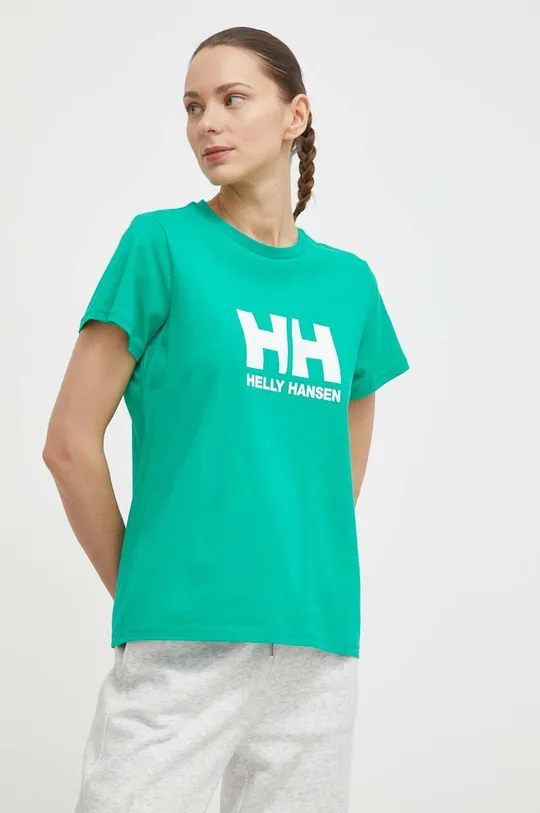 зелёный Хлопковая футболка Helly Hansen Женский