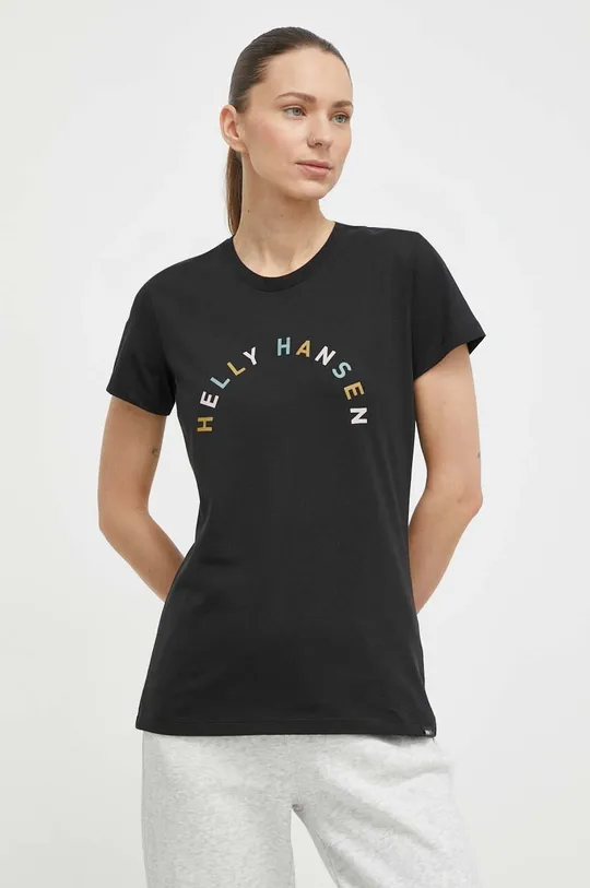μαύρο Βαμβακερό μπλουζάκι Helly Hansen Γυναικεία