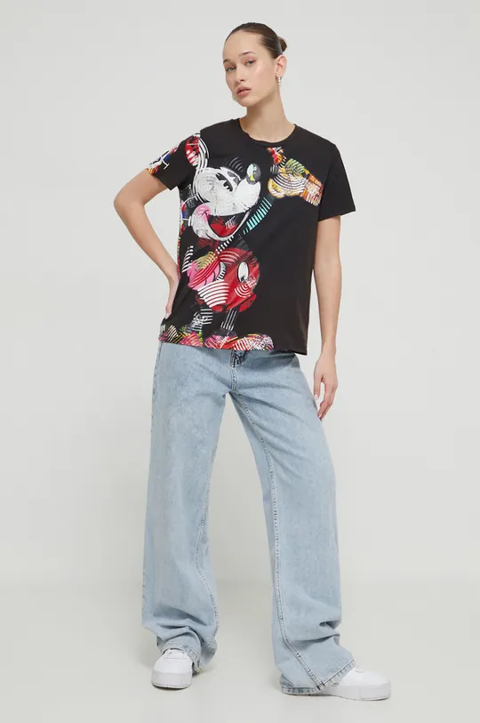 Βαμβακερό μπλουζάκι Desigual x Disney μαύρο