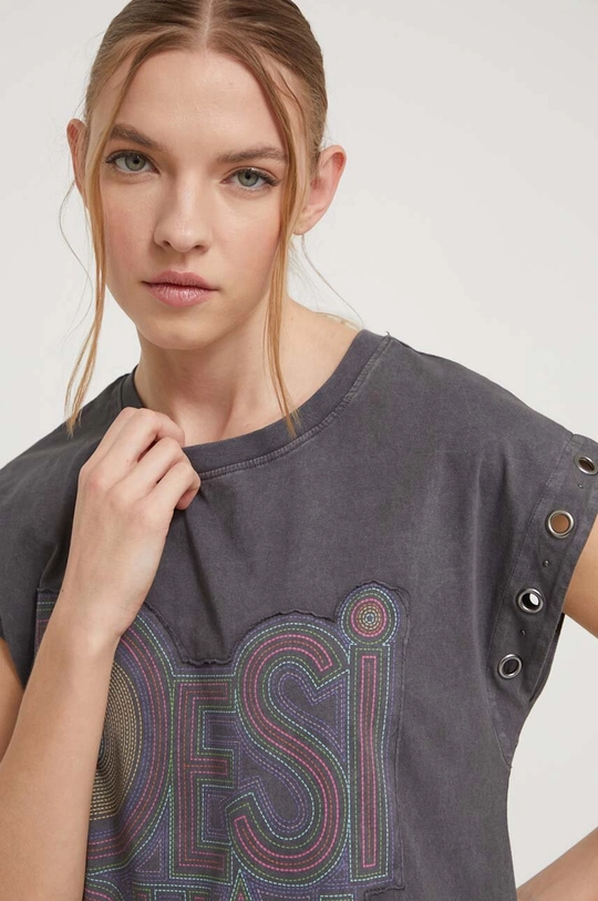 szary Desigual t-shirt bawełniany BERLIN Damski