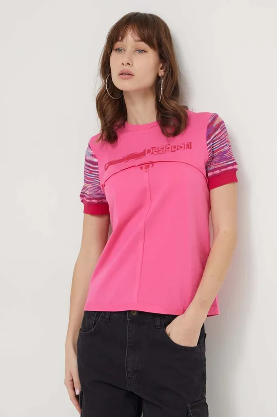 różowy Desigual t-shirt LINDON
