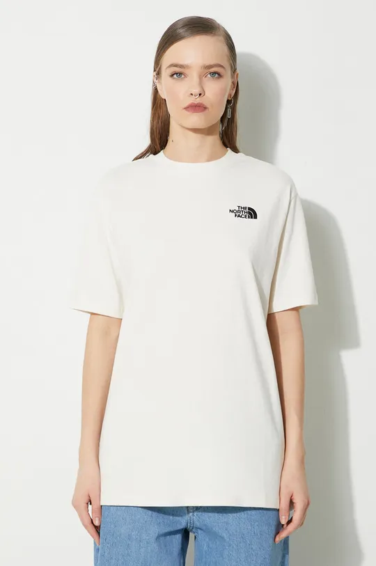 beżowy The North Face t-shirt bawełniany W S/S Essential Oversize Tee Damski