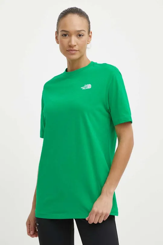 зелёный Хлопковая футболка The North Face W S/S Essential Oversize Tee Женский