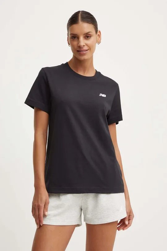 czarny New Balance t-shirt bawełniany Essentials Cotton Damski