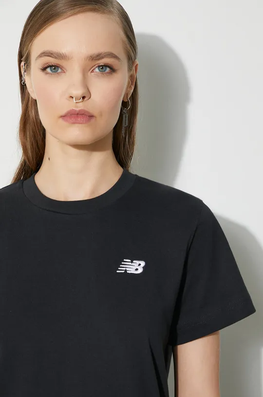 czarny New Balance t-shirt bawełniany Essentials Cotton Damski