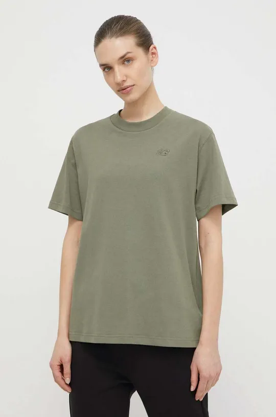 zielony New Balance t-shirt bawełniany WT41501DEK