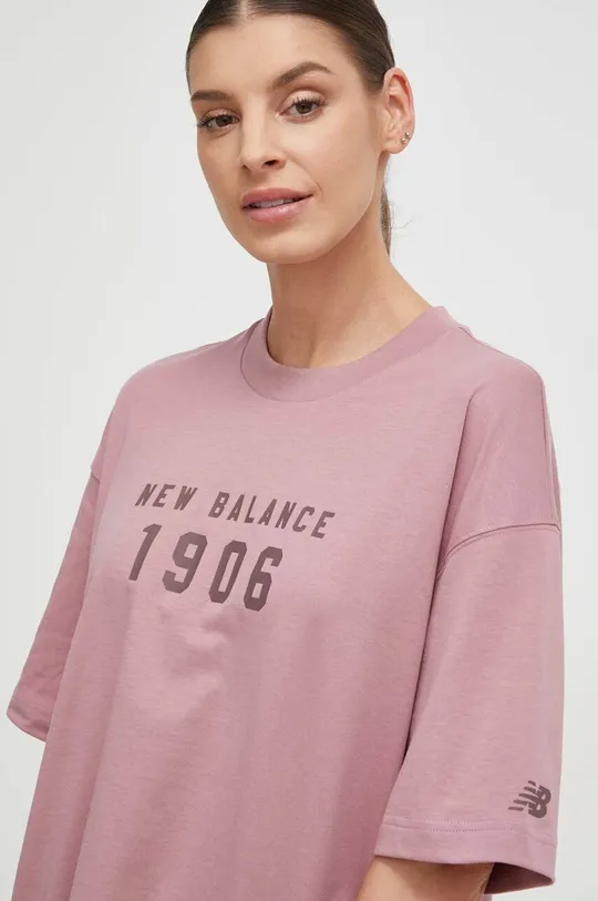 różowy New Balance t-shirt bawełniany WT41519RSE