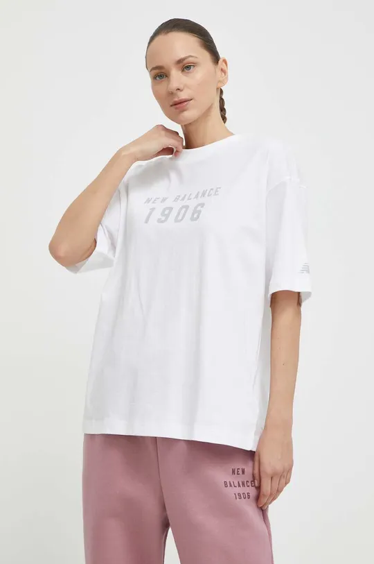 biały New Balance t-shirt bawełniany WT41519WT Damski