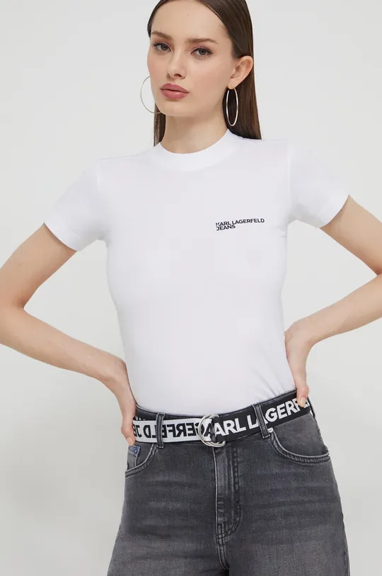 bela Bombažna kratka majica Karl Lagerfeld Jeans Ženski
